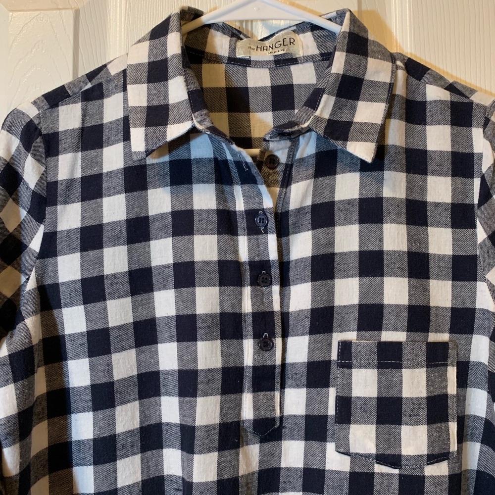 The Hanger, Navy check flannel shirt, Medium, EUC - Picture 2 of 3